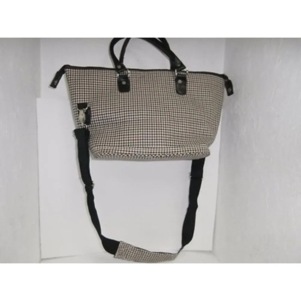 Women's American Flyer Cosmetic Duffel Bag White/Black/Maron Plaid New !!! - Picture 2 of 4